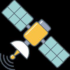 Ilustración de satélite con paneles solares y antena parabólica (portada del capítulo)