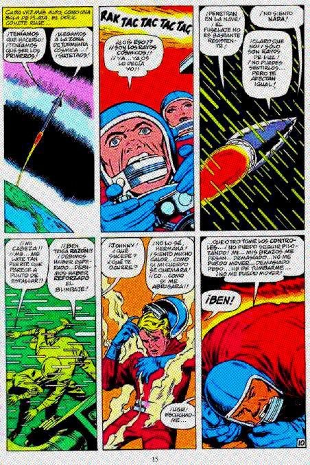 Los Cuatro Fantásticos se enfrentan a los rayos cósmicos. Fantastic Four #1 (1961). Guion de Stan Lee y dibujo de Jack Kirby. © Marvel Comics.