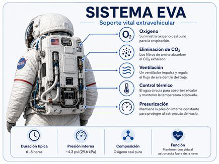 Infografía Sistema EVA: soporte vital extravehicular