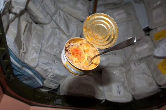 Bandeja de comida usada en el Skylab de NASA en 1973.